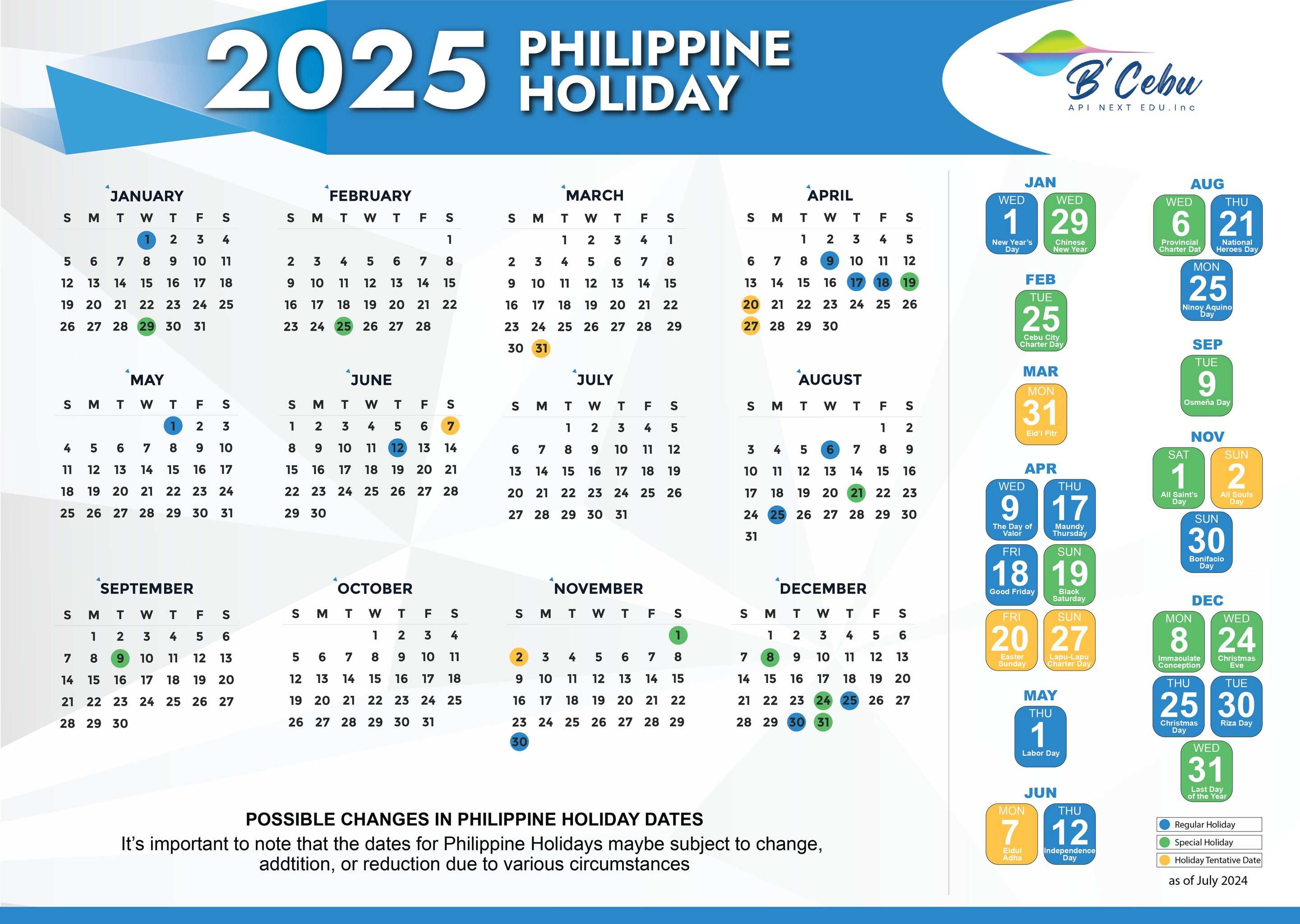 B'Cebu2025カレンダー