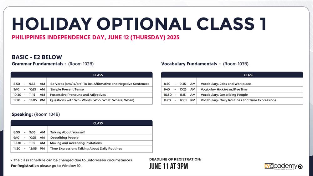 EV-Holiday Optional Class