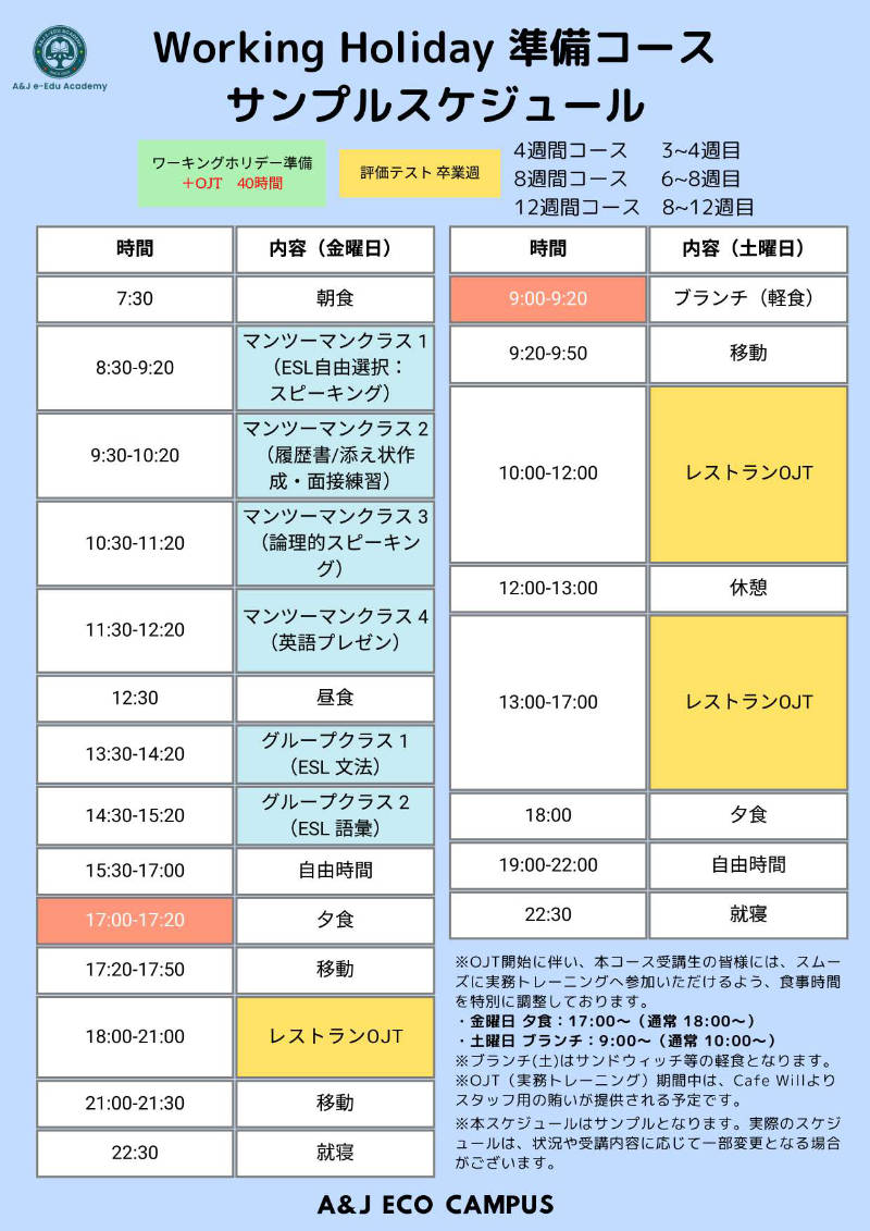 A&J ECOキャンパスワーキングホリデイコース